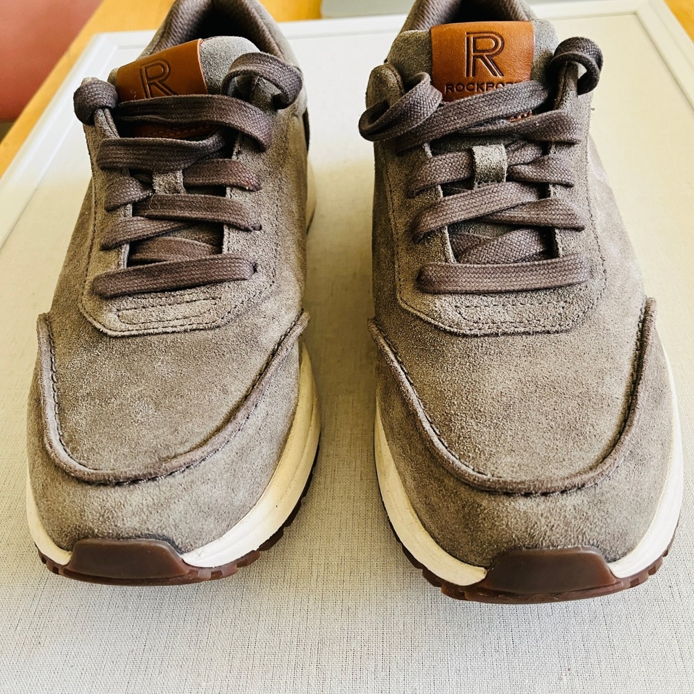 Rockport Reebok DMX Mens 8 Gray Suede Walking Shoes Sneakers Brown Leather Trim - Picture 4 of 8